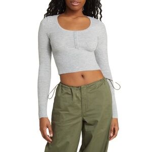 PacSun Aria Crop Henley Sweater Heather Grey XS NWT